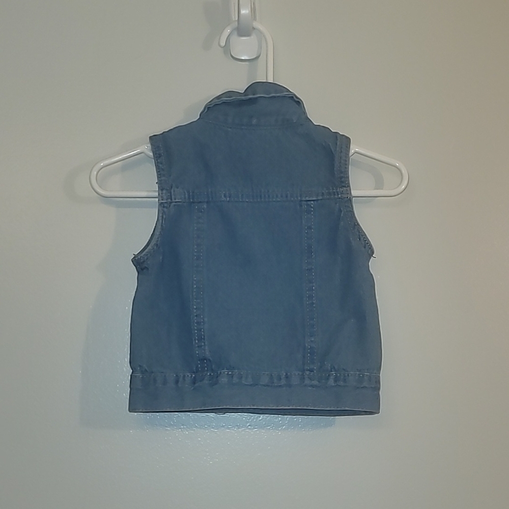 Little Lass Blue Denim Vest Daisy And Yellow Bow Embroidery Snap Buttons LOT-H - Picture 3 of 6
